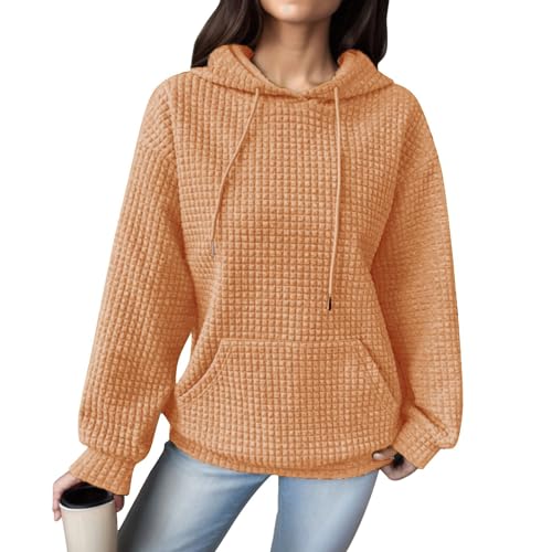 Kapuzenpullover Damen Hoodie Waffel Pullover mit Taschen Kordelzug Sweatshirt Einfarbig Langarmshirt Lässig Oberteile von Generic