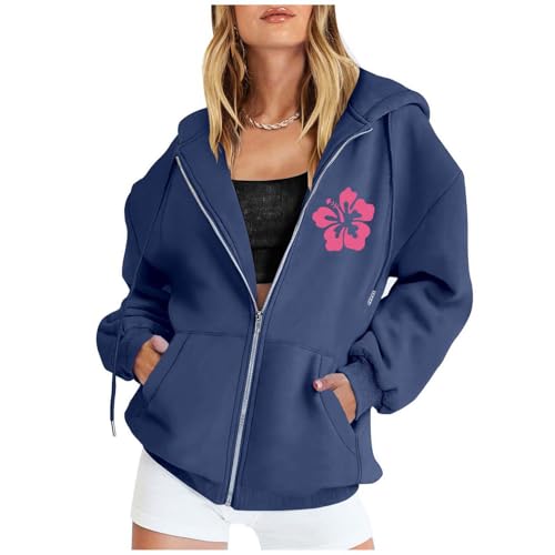 Kapuzenpullover Damen Zip Sweatshirt Hoodie mit Reißverschluss Baggy Kapuzenjacke Einfarbige Loose Tops Oberteile Baumwolle Sweatjacke mit Kapuze Winter Frauen Jacke Y2K Streetwear Mantel Outwear von Generic