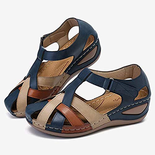 Keilsandaletten für Damen, geschlossener Zehenbereich mit Gummisohle, Bequeme Sommer-Sport-Keilsandalen mit Ausschnitt und Klettverschluss, rutschfeste, Flache Wanderschuhe von Generic