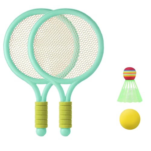 Kinder Tennis- und Badmintonset, 2 Schläger 38 cm, 2 Bälle, Leichtgewicht 80g, Rutschfester Griff, Tennisschläger, Badminton Schläger, Saiten Badminton, Saitenbadminton, Badmintonschläger (Grün) von Generic