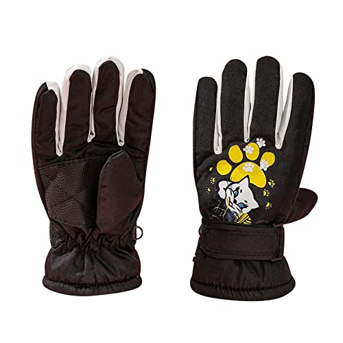 Kinder Winterhandschuhe Schnee Ski wasserdichte wärmeisolierte Handschuhe für Mädchen Kinder Jugend für kaltes Wetter 更多 Haarschmuck Erstkommunion (Black, One Size) von Generic