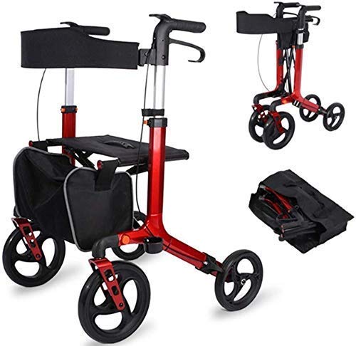 klappbarer rollator, rot, 4-Rad-rollator mit Korb, senioren-einkaufswagen, Trolley, ältere Menschen, kaufen sie Lebensmittel-laufwagen, zusammenklappbar, aus Aluminium von Generic