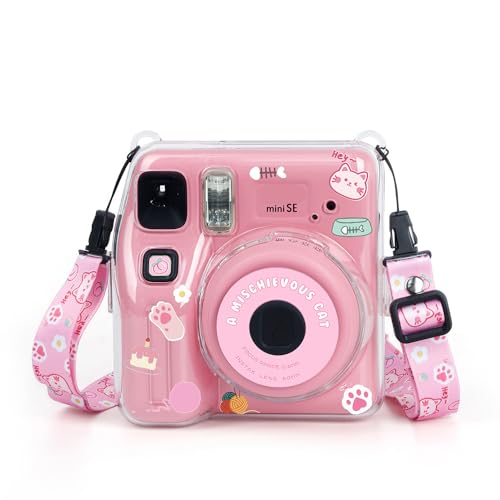 Klarsichthülle Schutzhülle für Instax Mini SE,Kamera Schutzhülle Kristall Hartschalenhülle mit Fotoablagefach und Schultergurt (Rosa) von Generic