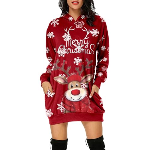 Kleid Weihnachten Damen Elegant, Weihnachts Hoodie Damen Lang Mit Taschen, Lustige Weihnachtspullover Lang Sweatshirt Kleid Damen Weihnachtskleidung Damen Christmas Kleid Mit Klassiker Bedruckt von Generic