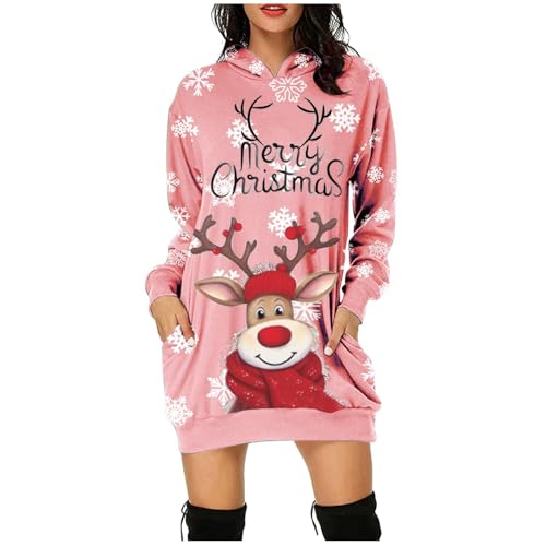 Kleid Weihnachten Damen Elegant, Weihnachtspullover Damen Lustig Lang Mit Taschen, Weihnachten Hoodie Damen Lang Sweatshirtkleid Damen Mit Klassiker Muster Festliches Kleid Damen Weihnachten Kleidung von Generic