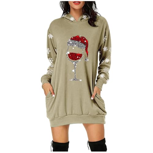 Kleid Weihnachten Damen Elegant, Weihnachtspullover Kleid Damen Mit Taschen, Damen Hoodie Kleid Weihnachts Sweatshirtkleid Damen Mit Klassiker Muster Winter Warm Weihnachten Damen Bekleidung von Generic