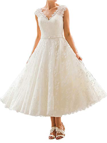 Kleid und Hochzeitskleid für Damen, Prinzessin, Brautmode, Spitze, wadenlang von Generic