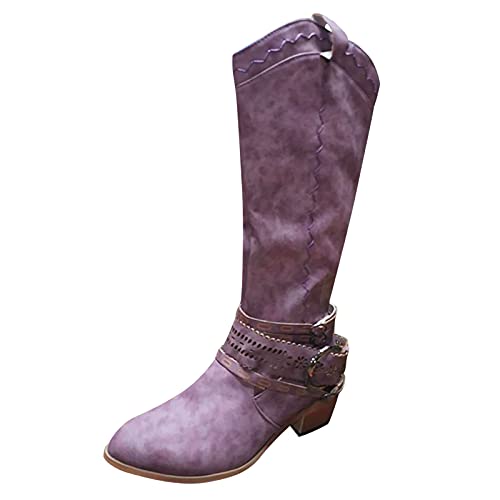 Kniehohe Stiefel für Damen, Winterstiefel für Damen, Uk, Kniehohe Western-Cowgirl-Cowboystiefel, Damen-Reitstiefel, Motorradstiefel, modische Stiefeletten mit Gürtelschnalle, Straßen- und von Generic