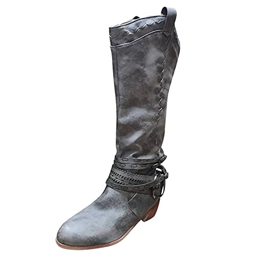 Kniehohe Stiefel für Damen, Winterstiefel für Damen, Uk, Kniehohe Western-Cowgirl-Cowboystiefel, Damen-Reitstiefel, Motorradstiefel, modische Stiefeletten mit Gürtelschnalle, Straßen- und von Generic