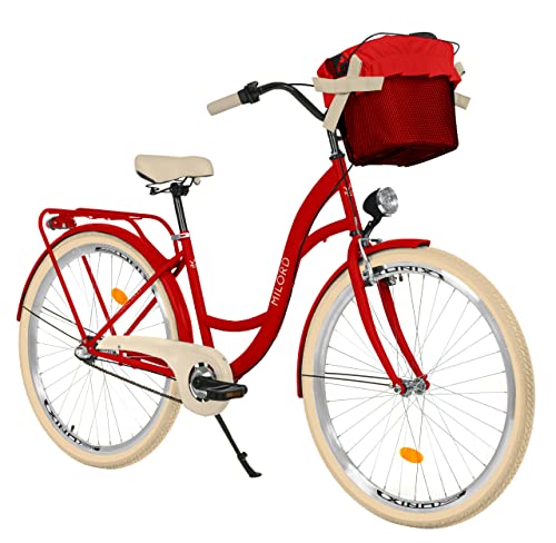 Komfort Fahrrad Citybike Mit Korb Vintage Damenfahrrad Hollandrad, 26 Zoll, Rot, 3-Gang Shimano von Generic