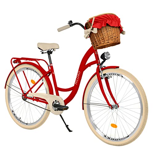 Komfort Fahrrad Citybike Mit Weidenkorb Vintage Damenfahrrad Hollandrad, 26 Zoll, Rot, 1-Gang von Generic