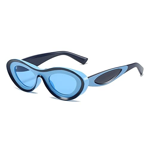 Konkave Cat-Eye-Sonnenbrille für Damen, zweifarbig, ovale Sonnenbrille für Herren, Blau, Grüntöne, Retro, UV400 von Generic