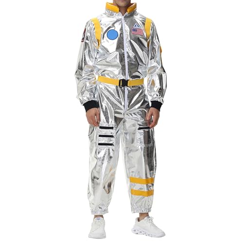 Kostüm Astronautin, Space Kostüm Weltall Kostüm Overall Outfit Silber Astronaut Kostüm Faschingskostüme Damen Space Jumpsuit Silber Faschingskostüme Mottoparty Für Karneval Halloween von Generic