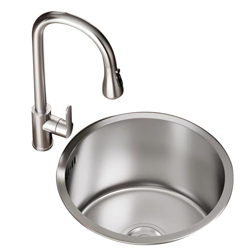 Küche, Silber, Edelstahl, Küchenvorbereitungsspüle, Ladenbar, rundes kleines Waschbecken, integrierte Arbeitsplatte, Einzelbeckenspüle, Studio, Handwaschwasser, Poolwaschbecken (Farbe: Silber, Größe: von Generic