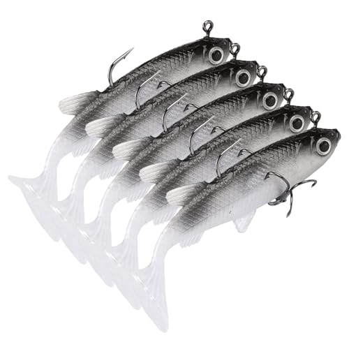 Künstliche Angelköder, Angelköder für Süßwasser, 5 x Walleye Angelköder mit Haken, weicher Angelköder für Welshecht, Angelzubehör von Generic