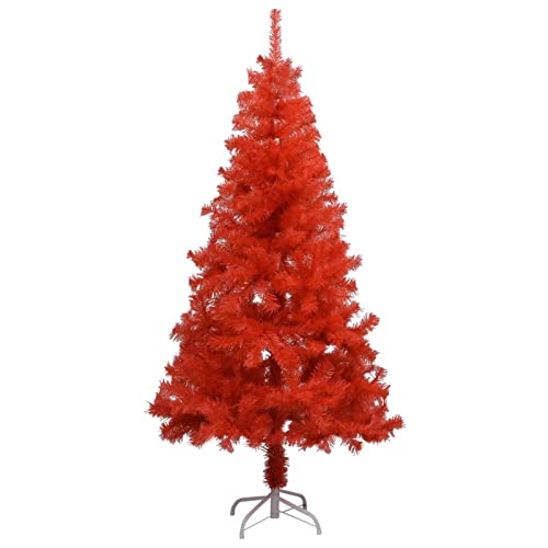 Künstlicher Weihnachtsbaum, Pop-up-Weihnachtskiefer mit Ständer und dicken Zweigen, schmaler Weihnachtsbaum für Innen- und Außen-Weihnachtsdekoration, Rot, 150 cm, PVC, modisch, Rot-150 cm x 75 cm von Generic