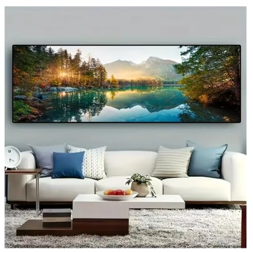 Kunstdruck auf Leinwand Moderne Kunst Seelicht Bergfarbe Bergwasser Malerei Landschaft Poster Drucke Heimdekoration – 120x50cm ohne Rahmen von Generic