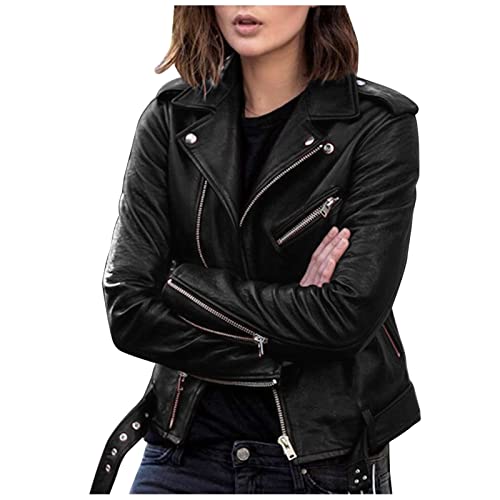 Kunstlederjacke Damen Kurz Leicht Mantel Bequemes Lederjacke Vintage Einfarbig Sportjacke Casual Langarm Motorrad Jacke Outdoor Winddicht Bomberjacke Bikerjacke für Frauen von Generic