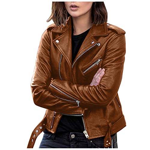 Kunstlederjacke Damen Kurz Leicht Mantel Bequemes Lederjacke Vintage Einfarbig Sportjacke Motorrad Jacke Outdoor Winddicht Bomberjacke Bikerjacke für Frauen von Generic