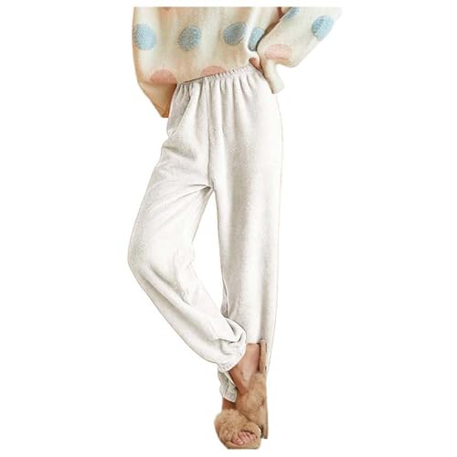 Kuschelhose Damen Flauschig, Flanell Pyjamahose Damen Warm,Schlafanzughose Lang Plüsch Flanellhose mit Gummizug Freizeithose Einfarbig Winter Thermo Nachtwäsche Modisch Plüschhose Fuzzy Haushose von Generic