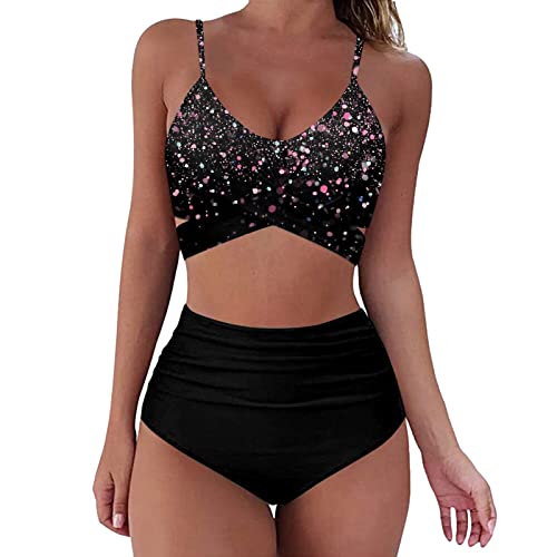 LOSSLO Bikini Damen Set 3D DruckenZweiteiliger Badeanzug für Damen Crossback Bikinis Oberteil V Ausschnitt Bauch Weg Triangel Bikinis-Unterteile Trendy Bademode Sommer Beachwear von Generic