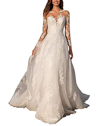 Lace Beach Bridal Fashion A-Linie mit Langen Ärmeln, Weiß, 36 von Generic