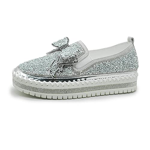 Lässige Mode-Plattform-Strasssteine ​​für Damen, glitzernde Slip-on-Sneaker, niedliche Schleife, Flache Walking-Loafer, Plateau-Kleiderschuhe von Generic