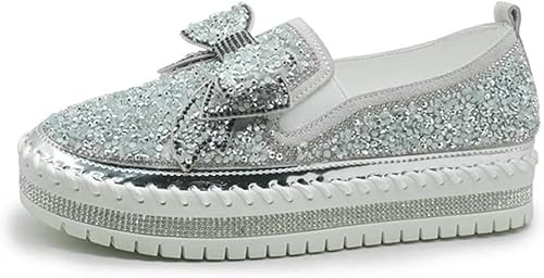 Lässige Mode-Plattform-Strasssteine ​​für Damen, glitzernde Slip-on-Sneaker, niedliche Schleife, Flache Walking-Loafer, Plateau-Kleiderschuhe von Generic