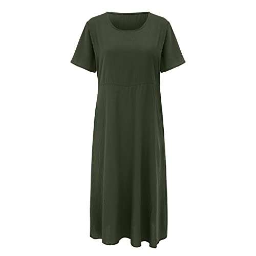 Lässiges, einfarbiges Damenkleid mit kurzen Ärmeln und Rundhalsausschnitt und losen Taschen, A-Linien-Kleid, Damen-Winterrot von Generic