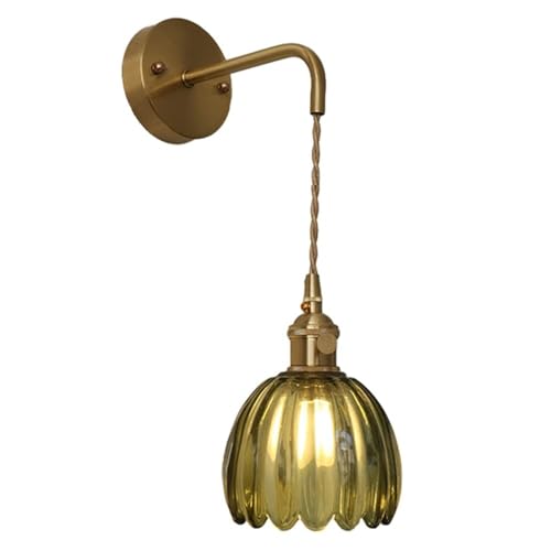 Lampe Vintage Glas Blumenwandleuchte, Moderne Lotuswandleuchte aus der Mitte des Jahrhunderts mit Retro Glas und Kupfer Leuchte für Schlafzimmer, Esszimmer, Wohnzimmer und Kücheninsel (Grün, lang) von Generic