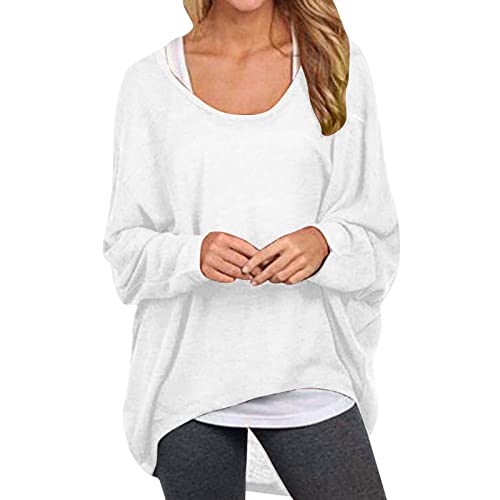 Langarmshirt Damen Oversize, Overzised Pullover Damen Ohne Kapuze,Oberteile Damen Langarm Rundhals T Shirt Einfarbige T-Shirt Blusen Shirts Sweatshirt Locker Pulli Tshirt Herbst Top Elegante von Generic