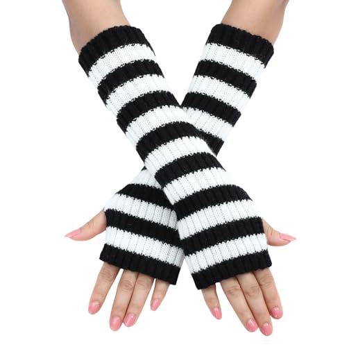 Lange Armwärmer Gestreift Fingerlose Handschuhe für Frauen Winter Warm Strick Pulswärmer Handwärmer Stulpen mit Daumenloch Fäustlinge für Frauen Damen Mädchen Damen-Handschuhe 108 von Generic