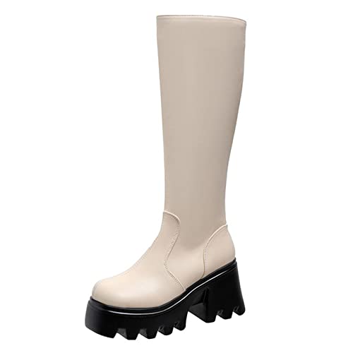 Lange Damenstiefel, Thermostiefel, Reißverschluss, Blockabsatz, Plattform, lässige Absatzschuhe für Damen von Generic