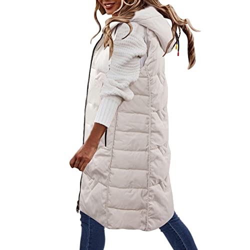 Lange Steppweste Damen, Weste Damen Lang, Daunenweste Damen Einfarbig Longweste Damen Steppweste Große Größen Steppweste Damen Lang Mit Tasche Casual Weste Lang Damen Mit Kapuze Warme Winterjacke von Generic