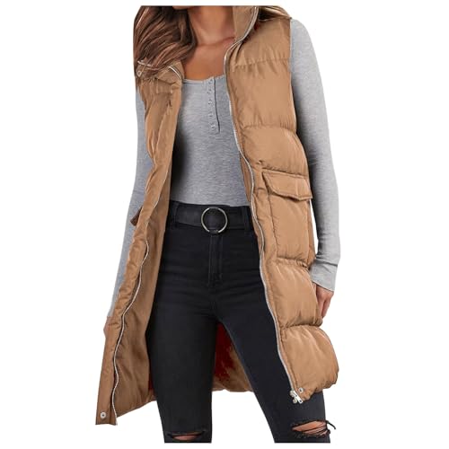 Lange Steppweste Damen, Weste Damen Lang, Daunenweste Damen Große Größen Steppjacke Ärmellos Für Damen Steppweste Damen Lang Mit Kapuze Und Tasche Casual Weste Lang Damen Mit Kapuze Warme Wintermantel von Generic