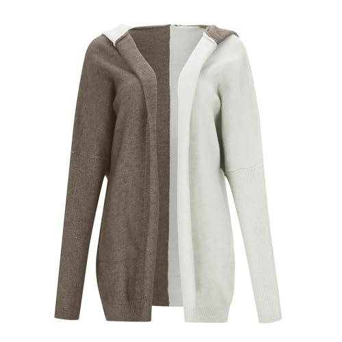 Lange Strickjacke Damen, Strickjacke Damen Mit Kapuze, Langarm V-Ausschnitt Casual Basic Cardigan Damen Mit Knopfleiste Und Taschen Große Größen Strickjacke Vorne Offen Übergang Longjacke Damen von Generic