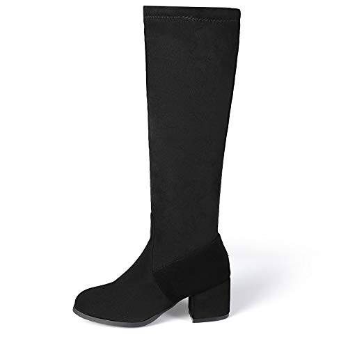 Lange warme Stiefel, Westernstiefel, Wanderstiefel, Damenstiefel, flache Schuhe mit Reißverschluss, modische Damen-Overknee-Schuhe, lässige einfarbige warme Stiefel, seitlicher Reißverschluss, klobige von Generic