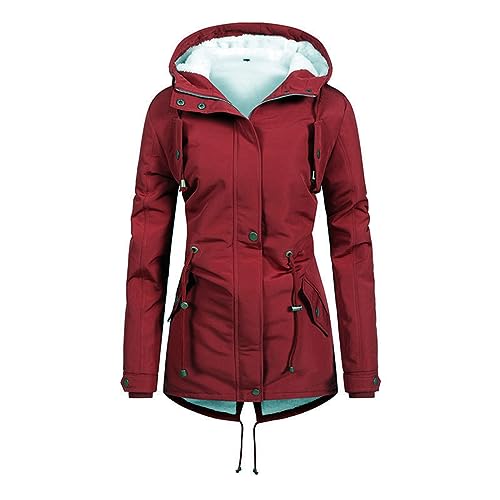 Langer Wintermantel Damen Wanderjacke Damen Wasserdicht Atmungsaktiv Outdoorjacke Damen Warm Fleece Damen Skijacke Winterjacke Große Größen mit Gefüttert Damen Hoodie Jacke Kapuzenjacke Damen Sport von Generic