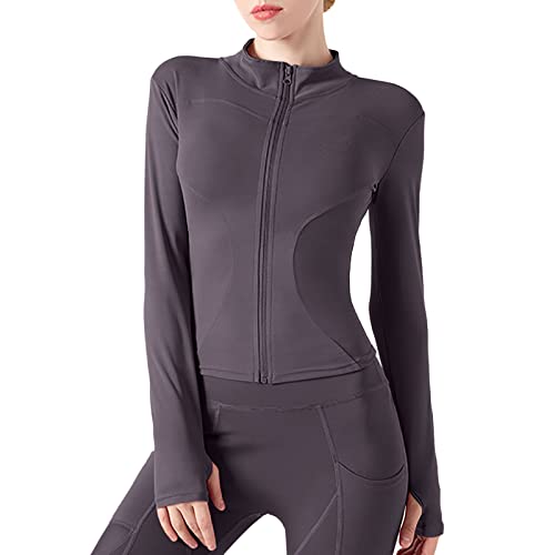 Laufjacke Damen Atmungsaktive -Enge Sportjacke Damen Leicht Trainingsjacke Schwarz Langarm Sweatjacke mit Daumenloch und Reißverschluss Slim fit Running-Jacken für Yoga Gym Fitness Shirt von Generic