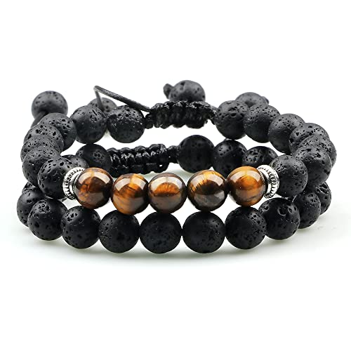 Lava-Perlen-Armband, Onyx, Tigerauge, Stein, Krone, Helm, Charm-Armbänder für Männer, Frauen, Freund-Armband von Generic