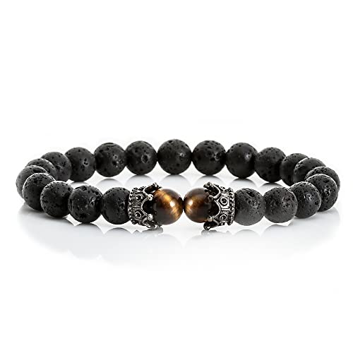 Lava-Perlen-Armband, Onyx-Tigerauge-Stein, Krone, Helm, Charm-Armbänder für Männer, Frauen, Freund-Armband von Generic