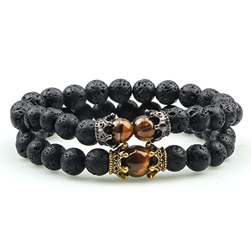 Lava-Perlen-Armband, Onyx-Tigerauge-Stein, Krone, Helm, Charm-Armbänder für Männer, Frauen, Freund-Armband von Generic