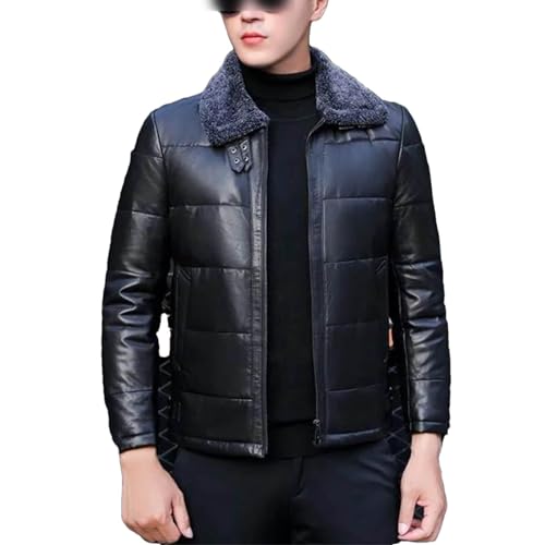 Leder Pelzmantel Herren Jacke Daunen Schafwolle Revers Kurz Verdickter Winteranzug von Generic