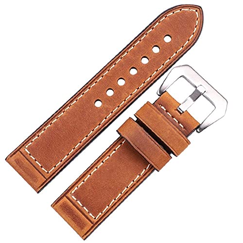 Leder-Uhrenarmband, handgefertigt, 22 mm, 24 mm, für Herren und Damen, braun, schwarz, rot, echtes Leder, Uhrenarmband, Gürtel, Edelstahl-Schnalle von Generic