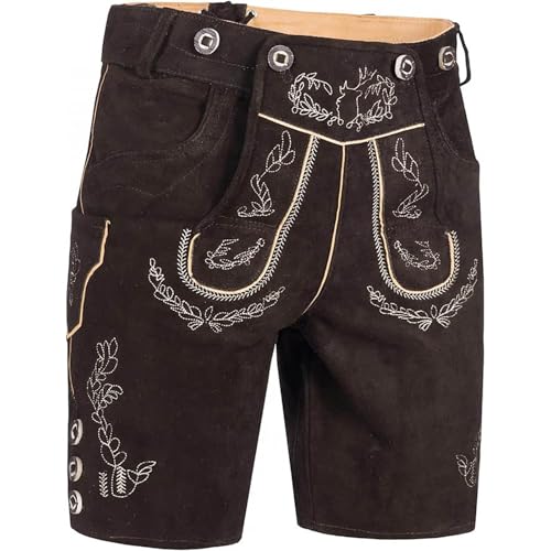 Lederhose Herren Tracht, Trachtenhose Kurz,Trachtenlederhose Lederhosen mit Hosenträger Schwarz Braun Trachtenlederhosen für Oktoberfest Bayerische Outfit Modern von Generic