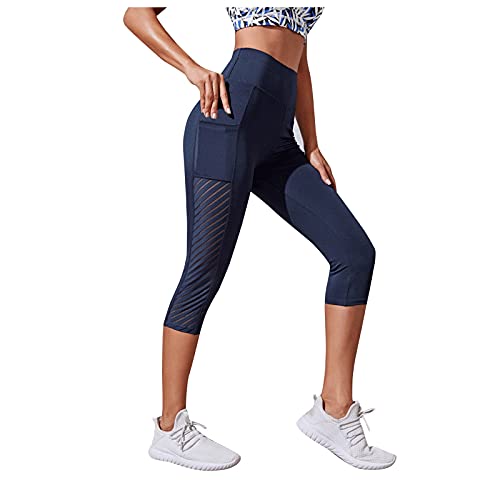 Leggings Damen High Waist-Capri Leggings Damen-Sporthose Knielang mit Taschen Einfarbig Bauchweg Gym Fitness Stretch Seamless Shape Fitness Capri-Leggings Sporthose Yogahose Sportleggings von Generic