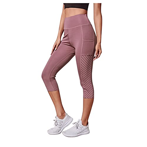 Leggings Damen High Waist-Capri Leggings Damen-Sporthose Knielang mit Taschen Einfarbig Bauchweg Gym Fitness Stretch Seamless Shape Fitness Capri-Leggings Sporthose Yogahose Sportleggings von Generic