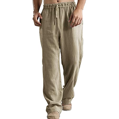 Leinenhose Herren Sommer, Leichte Sommerhose, Linen Pants Men, Musselin Hose Herrenhose Mit Gummizug Baggy Stoffhose, Luftige Einfarbig Stretch Yogahose Mit Taschen Classic Chino Hose Herren Stretch von Generic