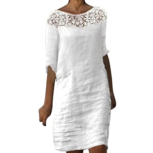 Leinenkleid Damen Sommer - Sommerkleid Knielang Strandkleid Spitze Rundhals Baumwolle Leinen Kleid Kurzarm Blusenkleid Leicht Bequeme A Linien Tunika Kleider Freizeitkleid Shirtkleid Leinenkleid Damen Sommer - Sommerkleid Knielang Strandkleid Spitze Rundhals Baumwolle Leinen Kleid Kurzarm Blusenkleid Leicht Bequeme A Linien Tunika Kleider Freizeitkleid Shirtkleid von Generic