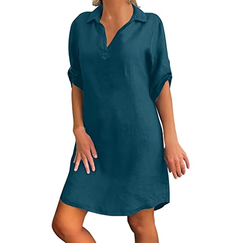 Leinenkleid Damen Sommer - Sommerkleid Knielang Tshirt Kleid Große Größen Blusenkleid mit Knöpfen V-Ausschnitt Revers Baumwolle Leinen Einfarbige Vintage Kleider Hemdkleid Shirtkleid Leinenkleid Damen Sommer - Sommerkleid Knielang Tshirt Kleid Große Größen Blusenkleid mit Knöpfen V-Ausschnitt Revers Baumwolle Leinen Einfarbige Vintage Kleider Hemdkleid Shirtkleid von Generic
